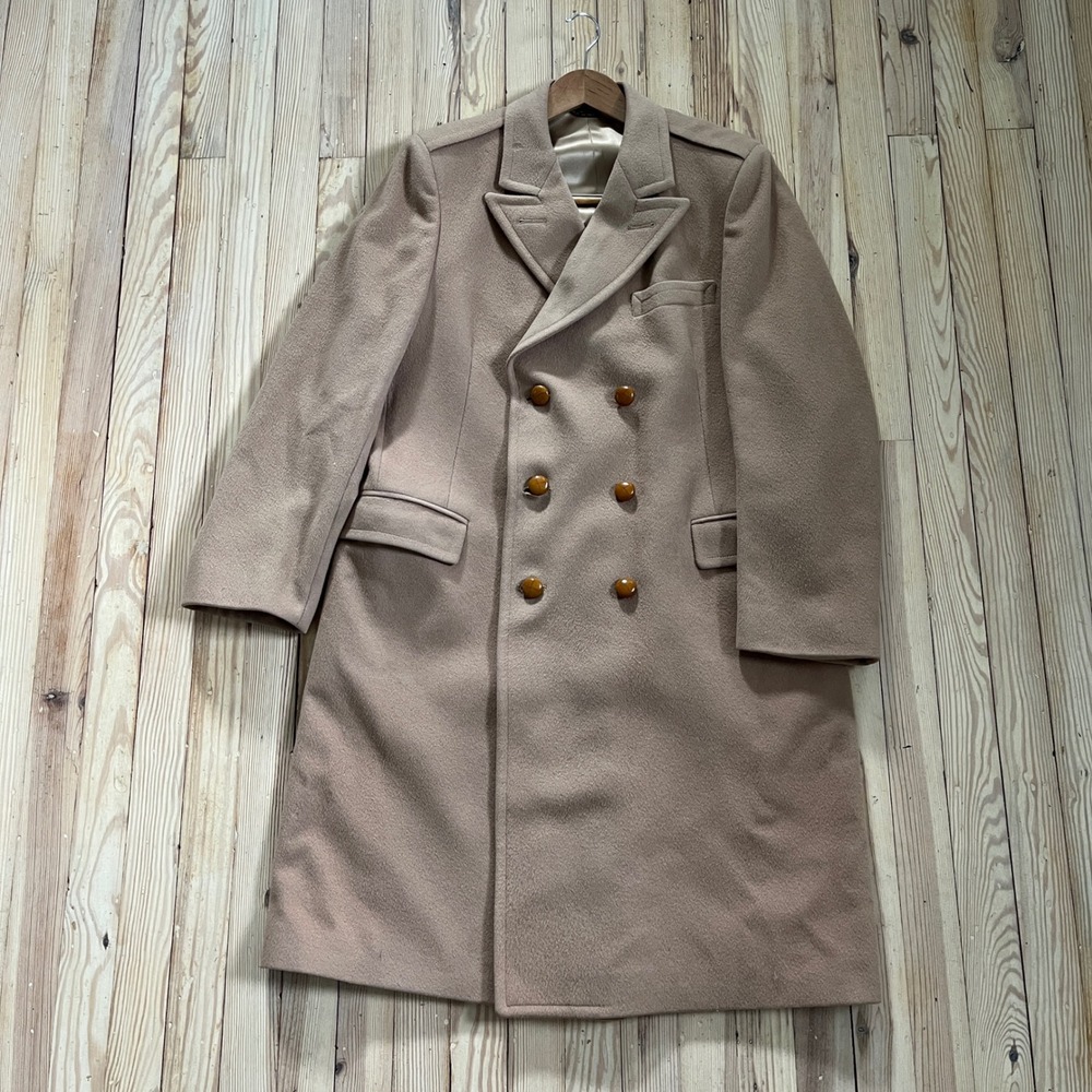 Yves Saint Laurent YSL Vintage 100% Wool DoubleBreasted Overcoat Tan Long Jacket